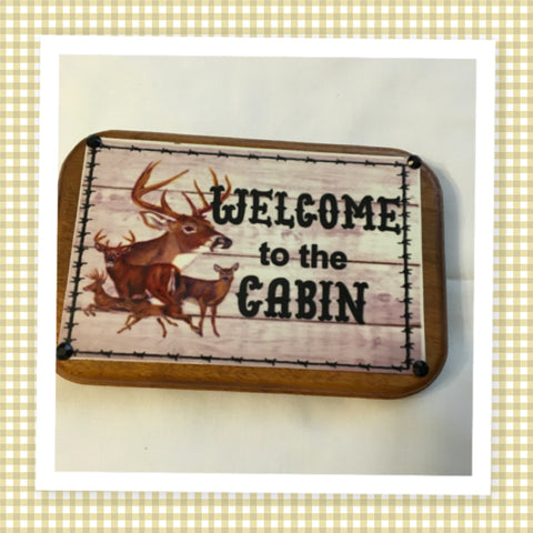 WELCOME TO THE CABIN DEER Vintage Mounted On Natural Wood Sublimation on Metal Positive Saying Wall Art Home Decor Gift Idea One of a Kind-Unique-Home-Country-Decor-Cottage Chic-Gift - JAMsCraftCloset