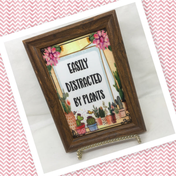 EASILY DISTRACTED BY PLANTS Vintage Natural Wood Frame Sublimation on Metal Positive Saying Wall Art Home Decor Gift Idea One of a Kind-Unique-Home-Country-Decor-Cottage Chic-Gift - JAMsCraftCloset