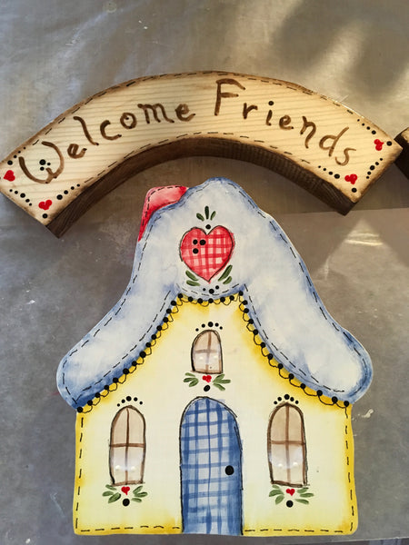 Country Welcome Welcome Friends Wall Art Handmade Hand Painted Wooden Home Decor - JAMsCraftCloset
