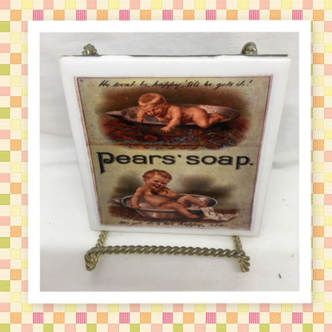 PEAR's SOAP Vintage Ad Wall Art Ceramic Tile Gift Idea Home Decor Bathroom Kitchen Decor Handmade Sign Country Farmhouse Gift Campers RV Gift Home and Living Wall Hanging - JAMsCraftCloset