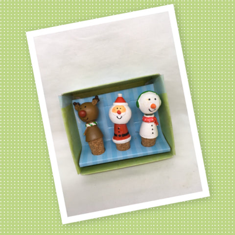 Bottle Corks Bobble Head Snowman Santa Reindeer Holiday Christmas Party Accessory SET OF 3 {{ JAMsCraftCloset }}