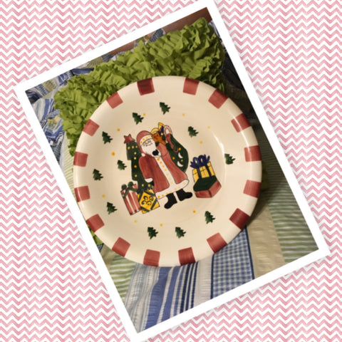 Plate Platter Serving Dish Christmas Santa and Gifts Round Hand Painted Kitchen Dining Decor Table Decor Centerpiece Gift Idea Country Decor JAMsCraftCloset