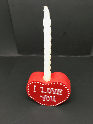 Heart Hand Painted Red Wooden Candle Holder Cake Topper Shelf Sitter