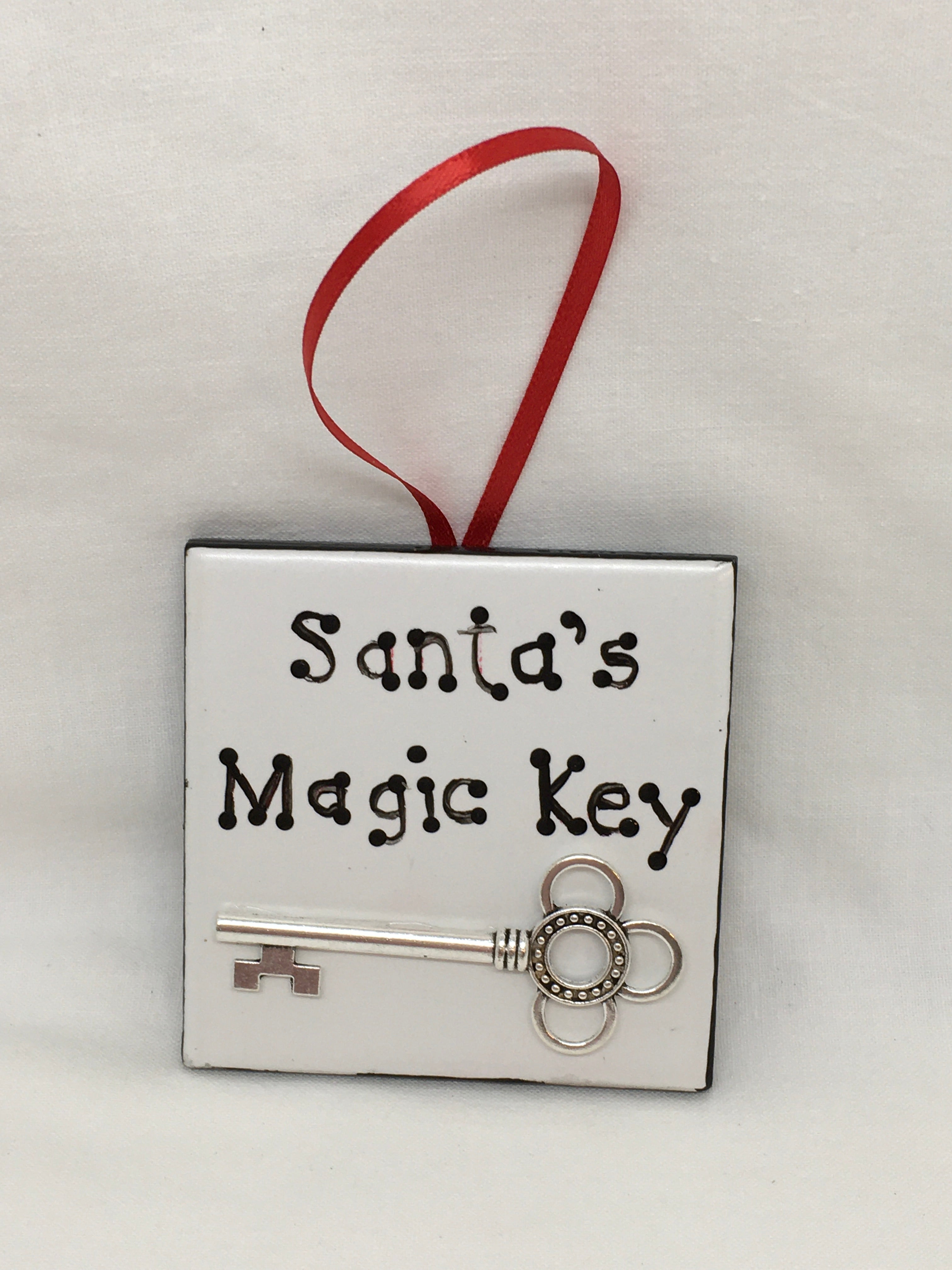 JAMsCraftCloset Ornaments Santas Magic Key Square 2 by 2 inch Ceramic Tile with Poem Christmas Decor Gun Metal Key