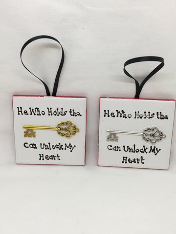 Ornament HE WHO HOLDS THE KEY CAN UNLOCK MY HEART Christmas Holiday Tile JAMsCraftCloset