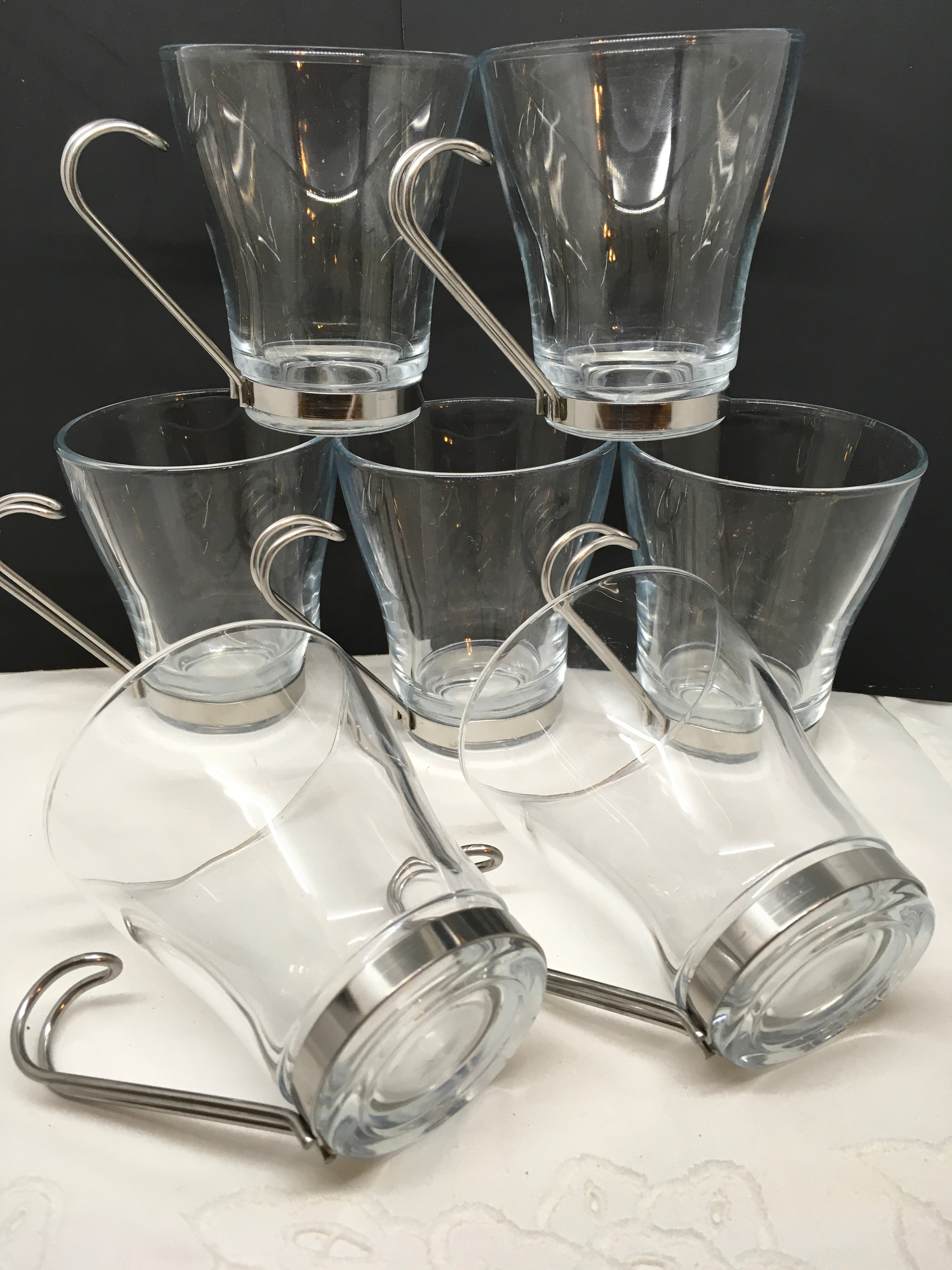 Anchor Hocking Set Of 6 Cafe Glass Cappuccino Tea Coffee Latte Mugs Cups