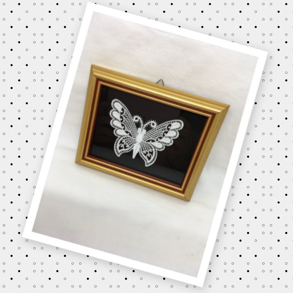 Crocheted BUTTERFLY Framed Vintage Wall Art Handmade Home Decor Gift Idea -One of a Kind-Unique-Home-Country-Decor-Cottage Chic-Gift JAMsCraftCloset