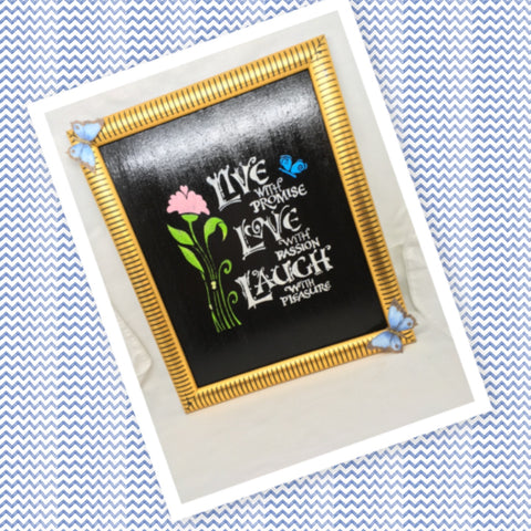 LIVE WITH PROMISE LOVE WITH PASSION Framed Wall Art Hand Painted Gold Frame Home Decor Gift Idea -One of a Kind-Unique-Home-Country-Decor-Cottage Chic-Gift - JAMsCraftCloset