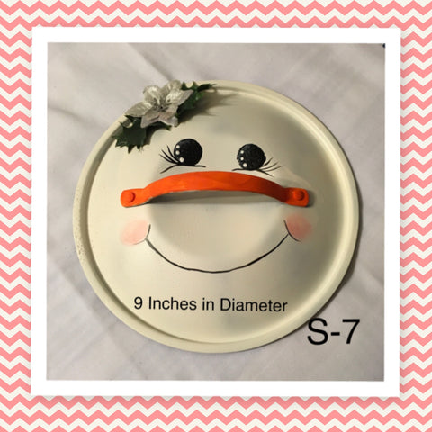 SNOWMAN POT LID (S-7) Upcycled Refurbished Handmade Wall Art Christmas Home Decor Gift Idea - JAMsCraftCloset