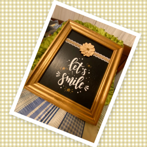 LET'S SMILE Framed Wall Art Handmade Hand Painted Home Decor Gift Idea -One of a Kind-Unique-Home-Country-Decor-Cottage Chic-Gift - JAMsCraftCloset 