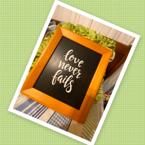 LOVE NEVER FAILS Framed Wall Art Handmade Hand Painted Home Decor Gift Idea -One of a Kind-Unique-Home-Country-Decor-Cottage Chic-Gift - JAMsCraftCloset