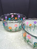 Serving Dishes or Bowls Hand Painted Spring Flower Pink Aqua Purple and Orange - JAMsCraftCloset