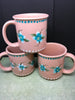 BUY 2 GET 1 FREE Unique One of a Kind Hand Painted Special Gift Peach Coffee Mugs or Cups-Set of Two-Turquoise and White Flowers and Details