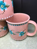 BUY 2 GET 1 FREE Unique One of a Kind Hand Painted Special Gift Peach Coffee Mugs or Cups-Set of Two-Turquoise and White Flowers and Details
