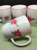 Mugs Cups Hand Painted Red Floral Corelle Stoneware Classic Cafe White Red Rimmed SET of 4 - JAMsCraftCloset