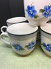 Cup Mugs Off White Hand Painted Blue Flowers Set of Six - JAMsCraftCloset