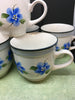 Cup Mugs Off White Hand Painted Blue Flowers Set of Six - JAMsCraftCloset