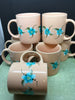 Unique One of A Kind Hand Painted Special Peach Coffee Mugs or Cups - Set of 4 - Turquoise and White Stippled Flowers - JAMsCraftcloset