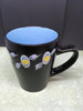 Cups Mugs Hand Painted HAPPY DOT Design Aqua Black White and Yellow Flowers - JAMsCraftCloset