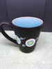 Cups Mugs Hand Painted HAPPY DOT Design Aqua Black White and Yellow Flowers - JAMsCraftCloset