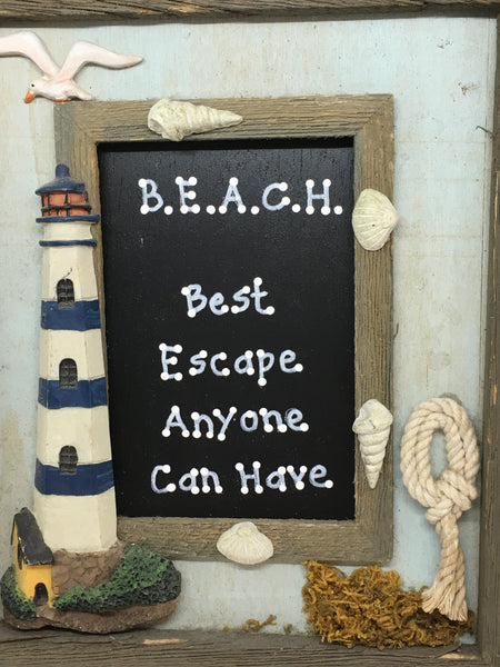 BEACH BEST ESCAPE ANYONE CAN HAVE Framed Saying Sign Wall Art Hand Painted Home Decor Gift JAMsCraftCloset