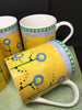 One of A Kind Unique Hand Painted Corning Ware HAPPY FLOWER Coffee Tea Mugs Cups - SET of 4 - Yellow, Blue, and Green