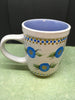 Coffee Mugs Cups in Blues Unique One of a Kind Hand Painted Off White Blue Gold Blue White HAPPY DOT Flowers Green Glass Aqua Dot Flowers
