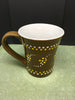 Unique One of A Kind Hand Painted Dotted Mugs/Cups - Dark Green, Pale Rust, Tan, Brown, or Purple With Yellow and White Dot Flowers and Trim