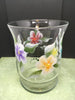 Vase Clear Glass Hand Painted Red Blue Purple Yellow Aqua Orange Florals - JAMsCraftCloset