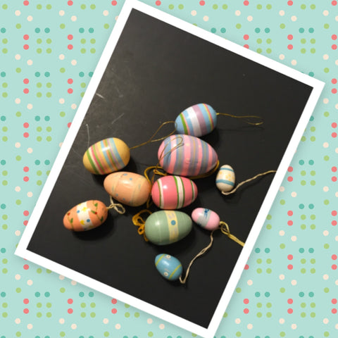 Easter Egg Vintage Wooden 3 Assorted Sizes Lot of 10 Holiday Tree Decorations - JAMsCraftCloset
