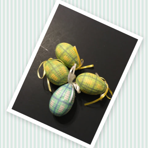 Easter Eggs Vintage 2 Inches Lot of 4 Green Blue and Yellow Plaid Holiday Tree Decorations Gift Idea - JAMsCraftCloset