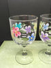 Stemware Glasses Hand Painted Floral Clear Glass Pink Blue Yellow Purple Aqua Orange - JAMsCraftCloset