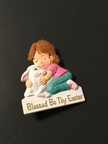 BLESSED BY THY EASTER Badge Pin Collectible Jewelry Gift Idea Child and Lamb - JAMsCraftCloset