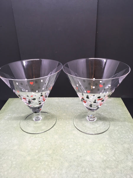 Martini Stemware Glasses Hand Painted Set of 3 Red and White Polka Dots With Red Hearts Drinkware Barware Bar Decor Kitchen Decor Gift Idea