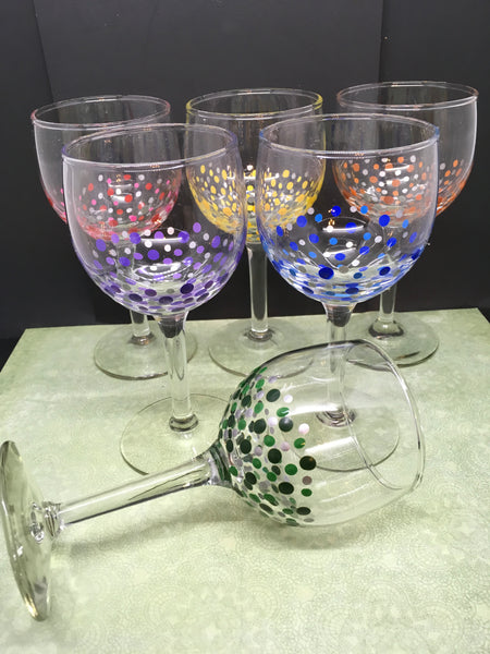 Wine Glasses Hand Painted Set of 6 Red Blue Yellow Green Orange Blue Silver Accents Barware Drinkware Bar Decor Kitchen Decor One of a Kind JAMsCraftCloset