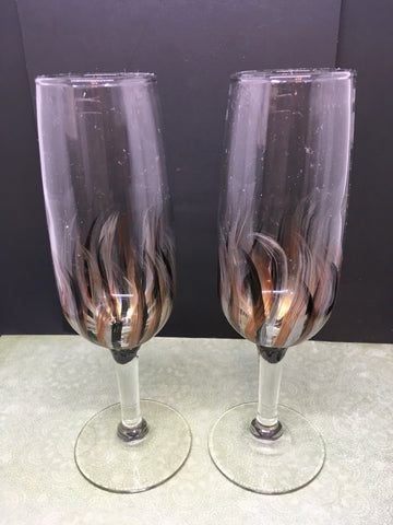 Champagne Stemware Glasses Hand Painted Black Silver Gold and Bronze Accents Barware Bar Decor Drinkware Kitchen Decor Country Decor Gift One of a Kind JAMsCraftCloset