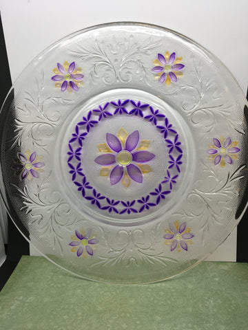 Serving Plate Glass Purple Yellow Hand Painted - JAMsCraftCloset
