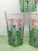 Water Glasses Unique One of A Kind Hand Painted Clear Glass Pink, Turquoise, and Purple HAPPY DOT Flower Design Set of TWO Drinkware Gift JAMsCraftCloset