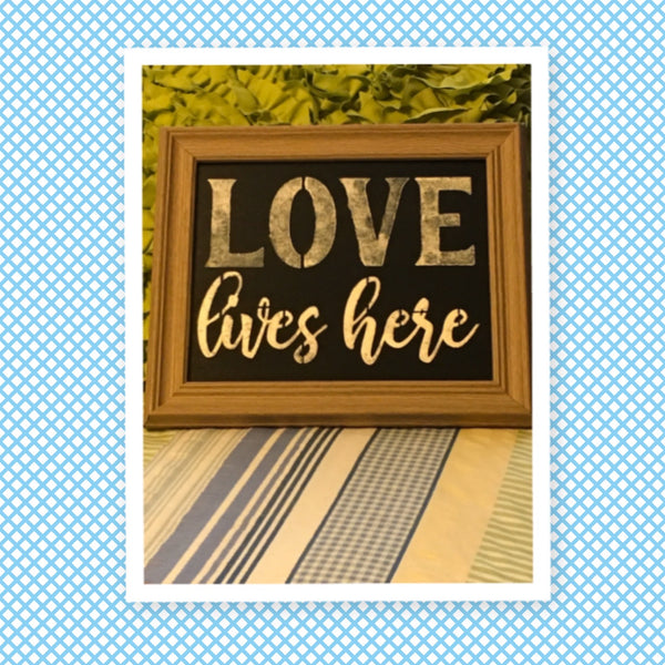 LOVE LIVES HERE Framed Wall Art Hand Painted Rustic Brown White Wood Frame Home Decor Gift-One of a Kind-Unique-Home-Country-Decor-Cottage Chic-Gift Kitchen Decor - JAMsCraftCloset