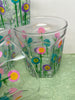 Glasses Juice Rock Hand Painted Clear Glass Pink Turquoise Purple HAPPY DOTS Flower Set of FOUR