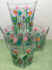 Glasses Juice Rock Hand Painted Clear Glass Pink Turquoise Purple HAPPY DOTS Flower Set of FOUR