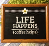 LIFE HAPPENS COFFEE HELPS Vintage Wood Framed Wall Art Hand Painted Buffalo Print Ribbon Floral Accent Home Decor Gift Kitchen Decor Farmhouse Decor One of a Kind-Unique-Home-Country-Decor-Cottage Chic-Gift Kitchen Decor - JAMsCraftCloset