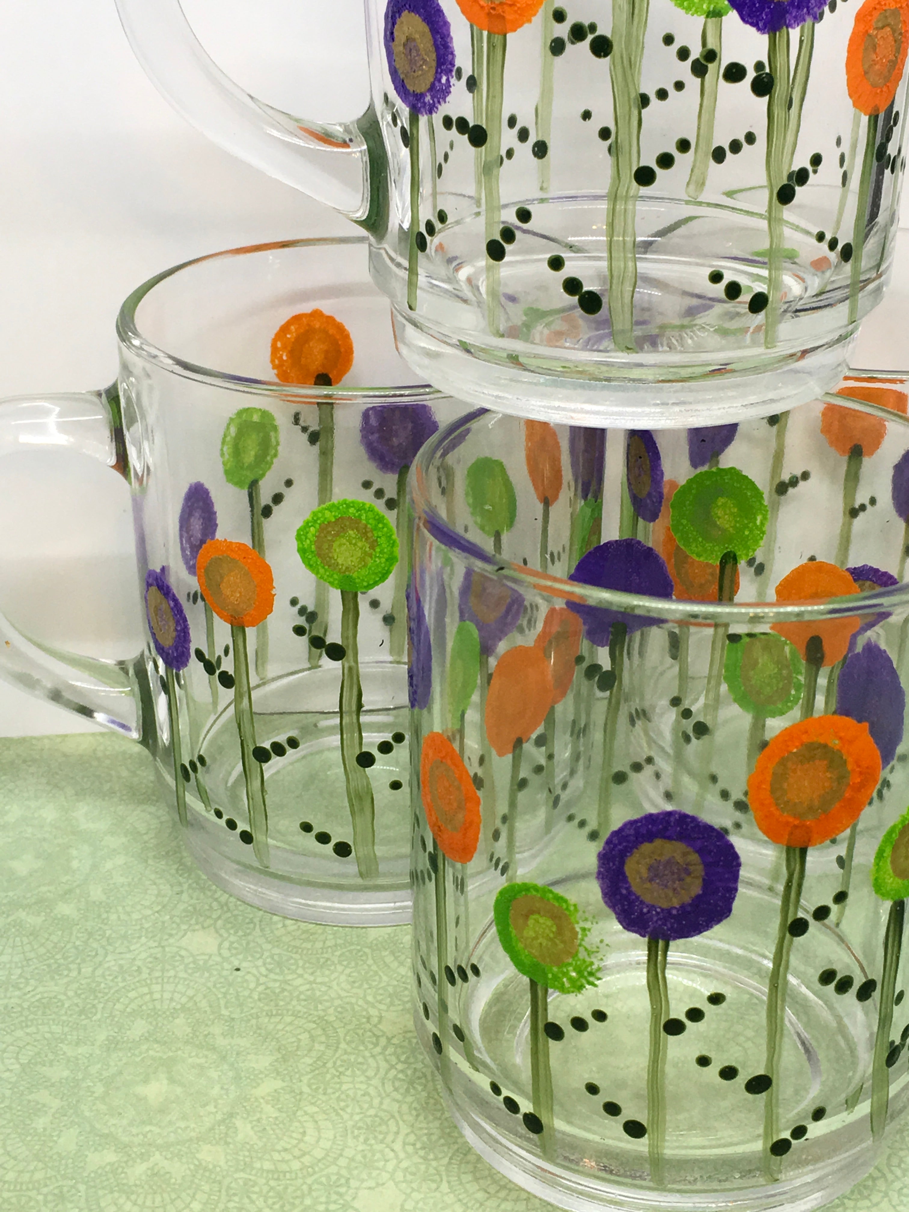 Mugs Cups Small Tea Unique Hand Painted Purple Orange Lime Green HAPPY –  JAMsCraftCloset
