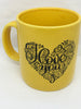 Mug Cup Yellow I LOVE YOU Hand Painted Home Kitchen Decor Drinkware - JAMsCraftCloset
