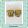 Mugs Coffee Hand Painted HIS HERS HAPPY DOT Floral Design Yellow Mug Aqua Flowers SET of 2 Great Gift Idea Kitchen Decor - JAMsCraftCloset