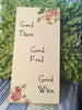GOOD TIMES GOOD FOOD GOOD WINE Wooden Sign Wall Art Handmade Hand Painted Ivory Off White Decoupaged Floral Accents Home Decor Gift -One of a Kind-Unique-Home-Country-Decor-Cottage Chic-Gift - JAMsCraftCloset