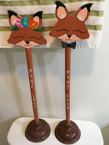 Decorative Plunger Upcycled Unique Foxy Dude Foxy Lady Bathroom Toilet Decor Handmade Hand Painted JAMsCraftCloset