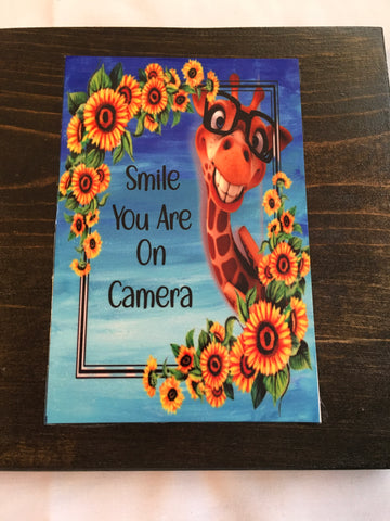Porch Sign Mounted On Wood Sublimation on Metal Positive Saying SMILE YOU ARE ON CAMERA Wall Art Gift Idea - JAMsCraftCloset