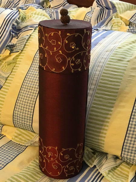 Round Wine Holder Carrier Burgundy Silk With Gold Accents Cardboard Storage Home Kitchen Bar Decor JAMsCraftCloset
