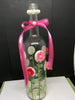Bottle Hand Painted Pink Floral Flowers Bling Flowers Ribbon Wedding Centerpiece - JAMsCraftCloset